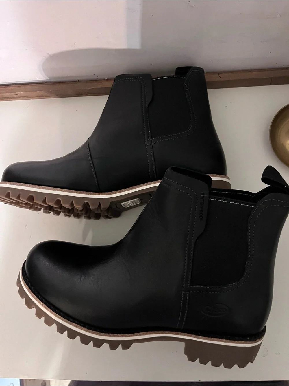 Chaco Black Leather Chelsea Lug Ankle Boots